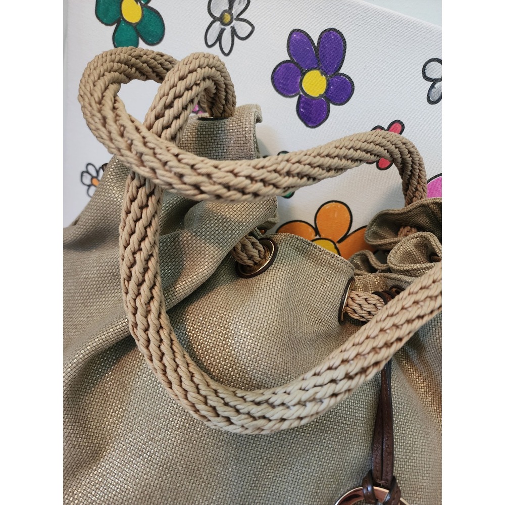 Michael Kors Marina Large Drawstring Tote Metallic Gold Rope Handle Hobo MK - Picture 10 of 16